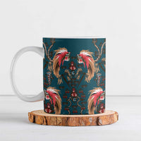 Dark Cyan Blue Bird of Batik Papua Ceramic Mug Exotic Natural Wealth of Papua LT9 Blue - Polynesian Pride
