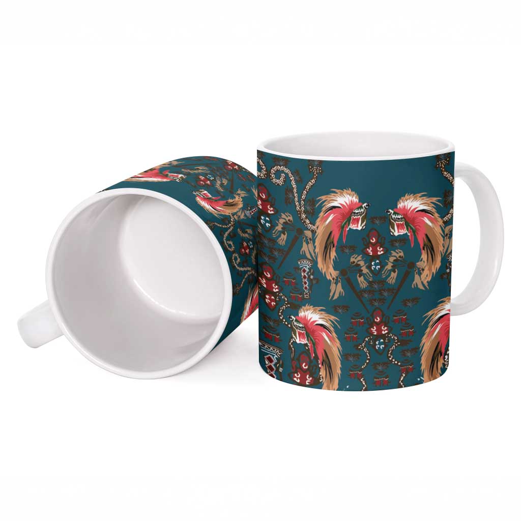 Dark Cyan Blue Bird of Batik Papua Ceramic Mug Exotic Natural Wealth of Papua LT9 - Polynesian Pride