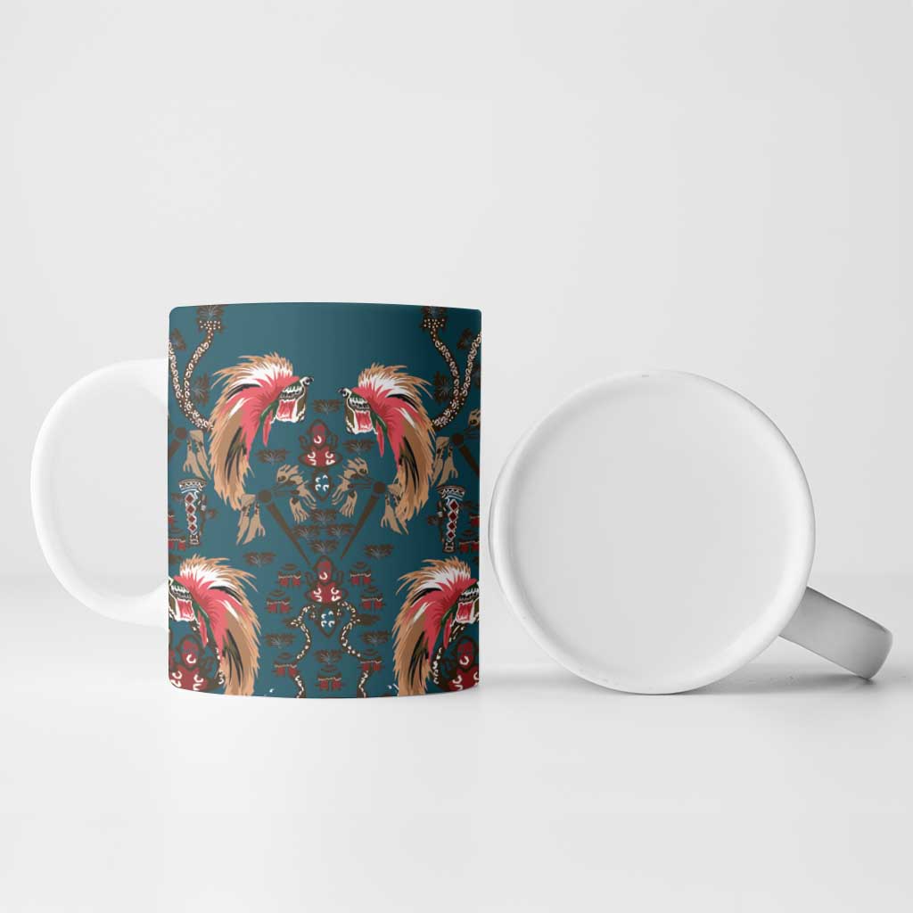 Dark Cyan Blue Bird of Batik Papua Ceramic Mug Exotic Natural Wealth of Papua LT9 - Polynesian Pride
