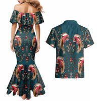 Dark Cyan Blue Bird of Batik Papua Couples Matching Mermaid Dress and Hawaiian Shirt Exotic Natural Wealth of Papua LT9 - Polynesian Pride