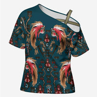 Dark Cyan Blue Bird of Batik Papua Cross Shoulder Shirt Exotic Natural Wealth of Papua LT9 Female Blue - Polynesian Pride