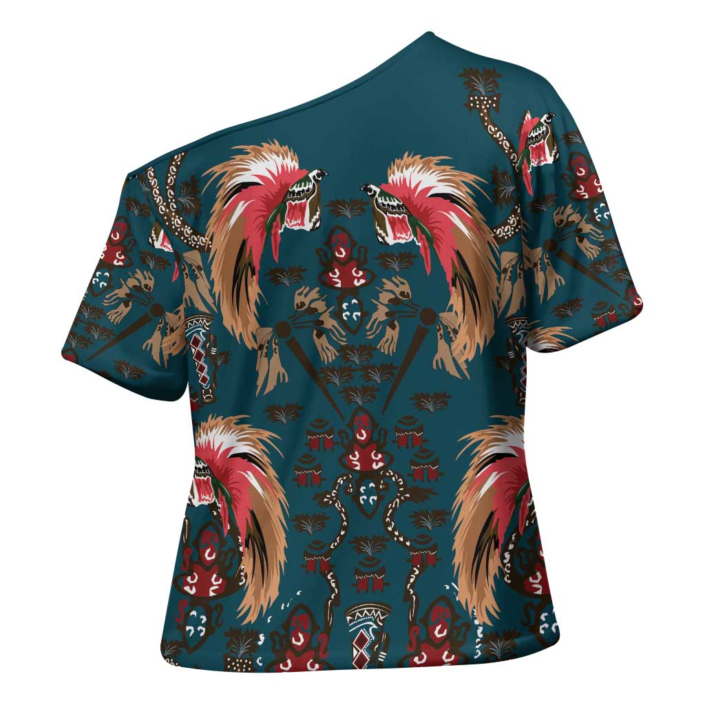Dark Cyan Blue Bird of Batik Papua Cross Shoulder Shirt Exotic Natural Wealth of Papua LT9 - Polynesian Pride
