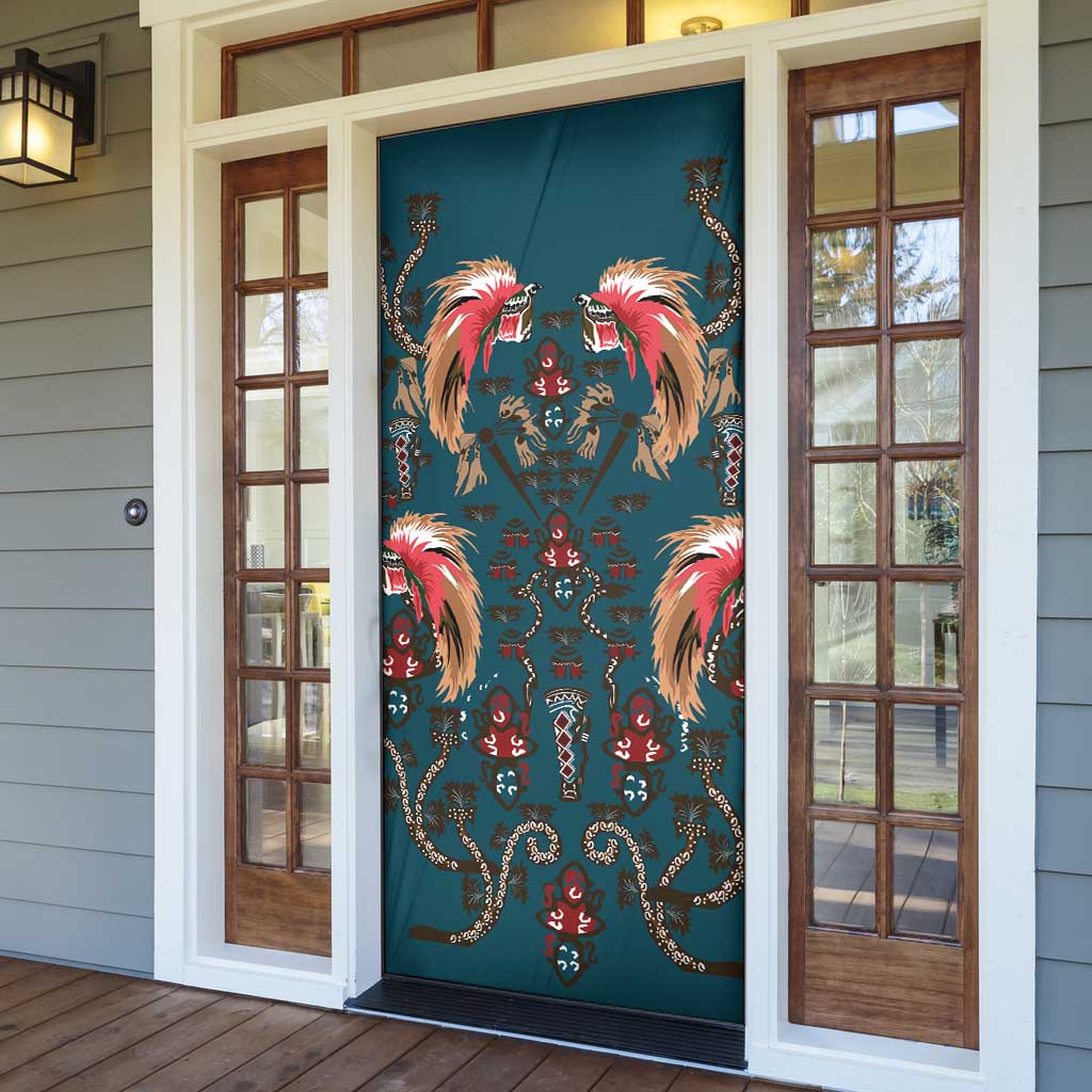 Dark Cyan Blue Bird of Batik Papua Door Cover Exotic Natural Wealth of Papua LT9 - Polynesian Pride