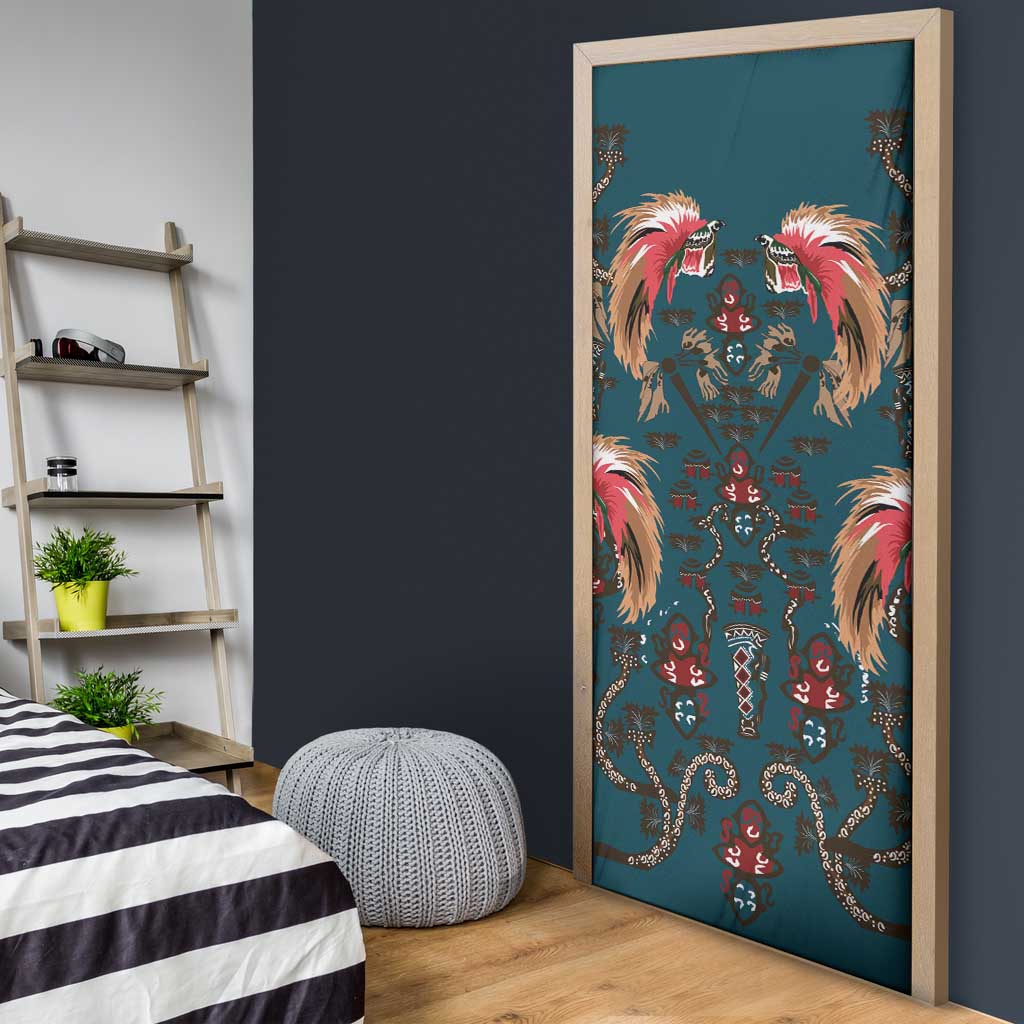 Dark Cyan Blue Bird of Batik Papua Door Cover Exotic Natural Wealth of Papua LT9 - Polynesian Pride