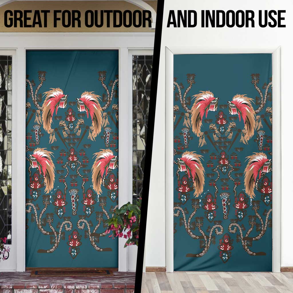 Dark Cyan Blue Bird of Batik Papua Door Cover Exotic Natural Wealth of Papua LT9 - Polynesian Pride