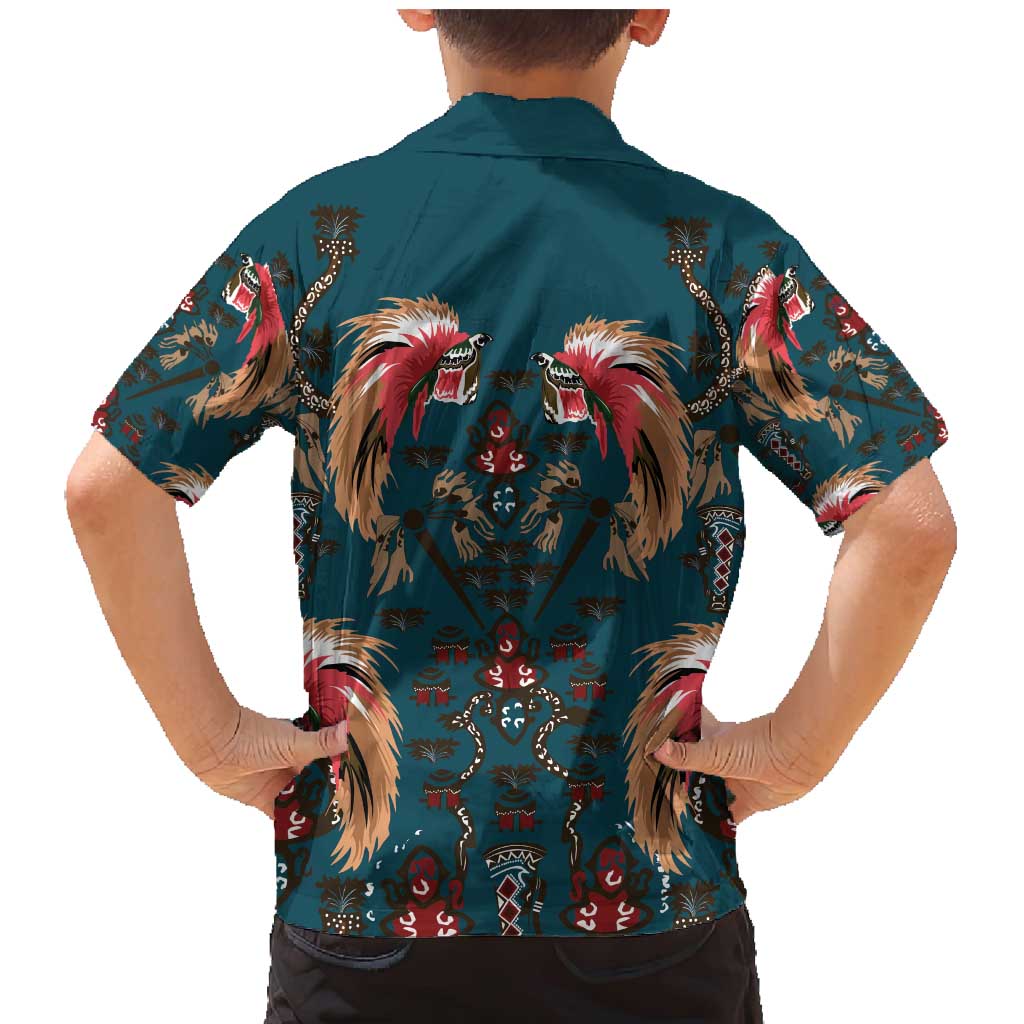 Dark Cyan Blue Bird of Batik Papua Family Matching Mermaid Dress and Hawaiian Shirt Exotic Natural Wealth of Papua LT9 - Polynesian Pride