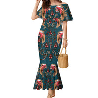 Dark Cyan Blue Bird of Batik Papua Family Matching Mermaid Dress and Hawaiian Shirt Exotic Natural Wealth of Papua LT9 Mom's Dress Blue - Polynesian Pride