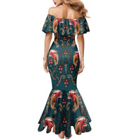 Dark Cyan Blue Bird of Batik Papua Family Matching Mermaid Dress and Hawaiian Shirt Exotic Natural Wealth of Papua LT9 - Polynesian Pride