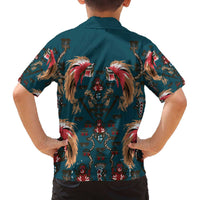 Dark Cyan Blue Bird of Batik Papua Family Matching Off The Shoulder Long Sleeve Dress and Hawaiian Shirt Exotic Natural Wealth of Papua LT9 - Polynesian Pride