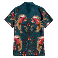 Dark Cyan Blue Bird of Batik Papua Family Matching Off The Shoulder Long Sleeve Dress and Hawaiian Shirt Exotic Natural Wealth of Papua LT9 - Polynesian Pride