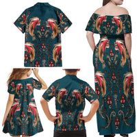 Dark Cyan Blue Bird of Batik Papua Family Matching Off Shoulder Maxi Dress and Hawaiian Shirt Exotic Natural Wealth of Papua LT9 - Polynesian Pride