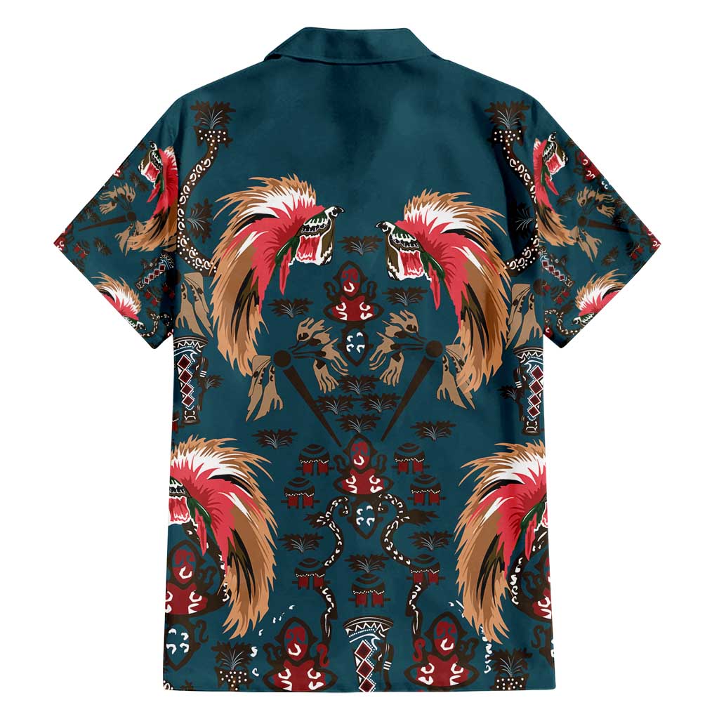 Dark Cyan Blue Bird of Batik Papua Family Matching Off Shoulder Maxi Dress and Hawaiian Shirt Exotic Natural Wealth of Papua LT9 - Polynesian Pride