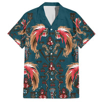Dark Cyan Blue Bird of Batik Papua Family Matching Short Sleeve Bodycon Dress and Hawaiian Shirt Exotic Natural Wealth of Papua LT9 Dad's Shirt - Short Sleeve Blue - Polynesian Pride