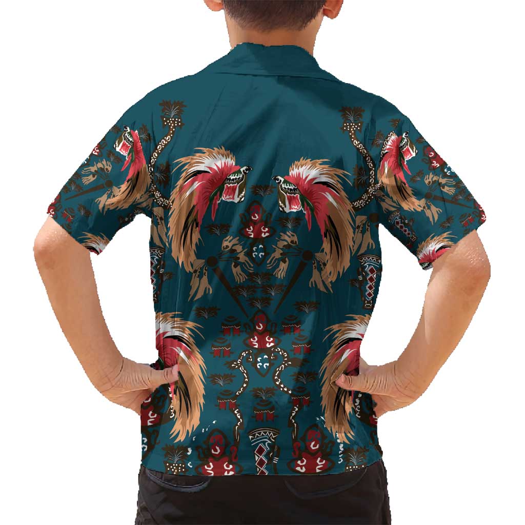 Dark Cyan Blue Bird of Batik Papua Family Matching Summer Maxi Dress and Hawaiian Shirt Exotic Natural Wealth of Papua LT9 - Polynesian Pride