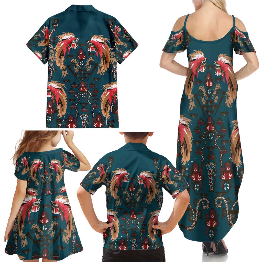 Dark Cyan Blue Bird of Batik Papua Family Matching Summer Maxi Dress and Hawaiian Shirt Exotic Natural Wealth of Papua LT9 - Polynesian Pride