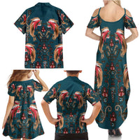 Dark Cyan Blue Bird of Batik Papua Family Matching Summer Maxi Dress and Hawaiian Shirt Exotic Natural Wealth of Papua LT9 - Polynesian Pride