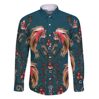Dark Cyan Blue Bird of Batik Papua Family Matching Summer Maxi Dress and Hawaiian Shirt Exotic Natural Wealth of Papua LT9 Dad's Shirt - Long Sleeve Blue - Polynesian Pride