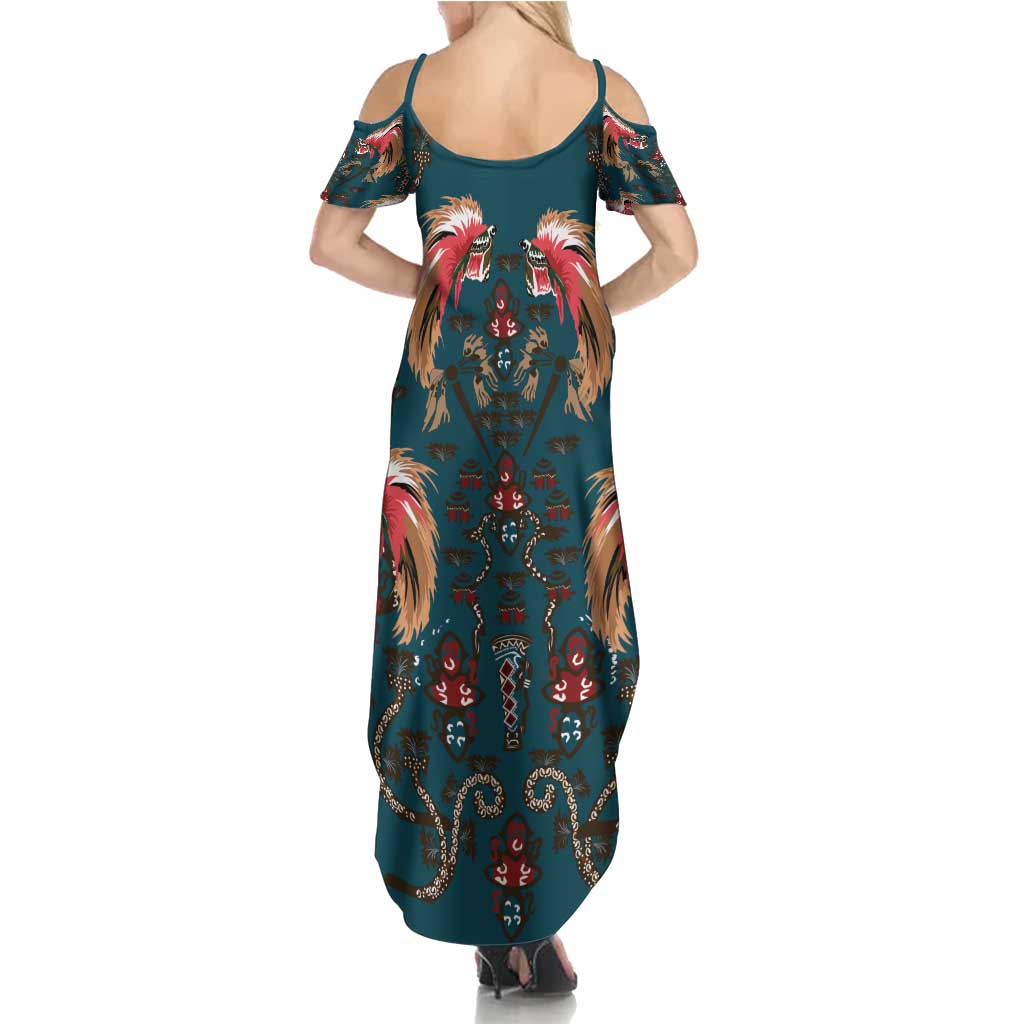 Dark Cyan Blue Bird of Batik Papua Family Matching Summer Maxi Dress and Hawaiian Shirt Exotic Natural Wealth of Papua LT9 - Polynesian Pride