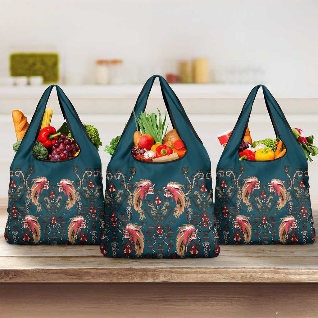 Dark Cyan Blue Bird of Batik Papua Grocery Bag Exotic Natural Wealth of Papua LT9 3-pack One Size Blue - Polynesian Pride