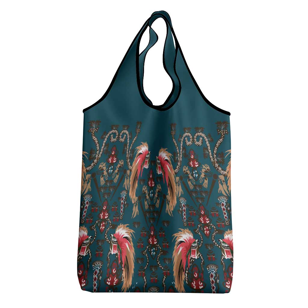 Dark Cyan Blue Bird of Batik Papua Grocery Bag Exotic Natural Wealth of Papua LT9 - Polynesian Pride