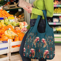 Dark Cyan Blue Bird of Batik Papua Grocery Bag Exotic Natural Wealth of Papua LT9 - Polynesian Pride