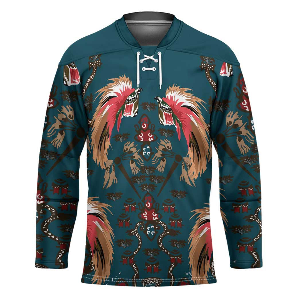 Dark Cyan Blue Bird of Batik Papua Hockey Jersey Exotic Natural Wealth of Papua LT9 Unisex Blue - Polynesian Pride