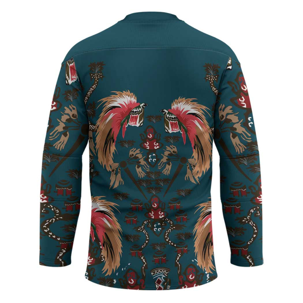 Dark Cyan Blue Bird of Batik Papua Hockey Jersey Exotic Natural Wealth of Papua LT9 - Polynesian Pride