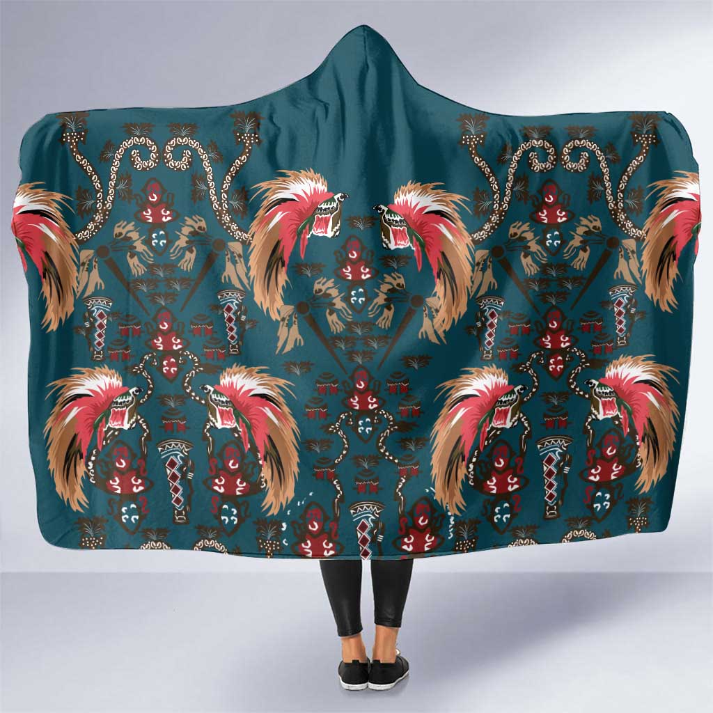 Dark Cyan Blue Bird of Batik Papua Hooded Blanket Exotic Natural Wealth of Papua LT9 One Size Blue - Polynesian Pride