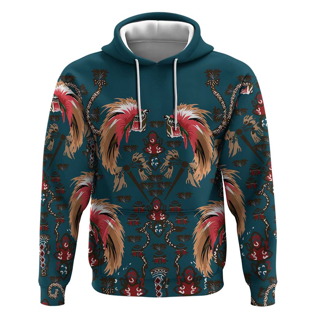 Dark Cyan Blue Bird of Batik Papua Hoodie Exotic Natural Wealth of Papua LT9 Pullover Hoodie Blue - Polynesian Pride