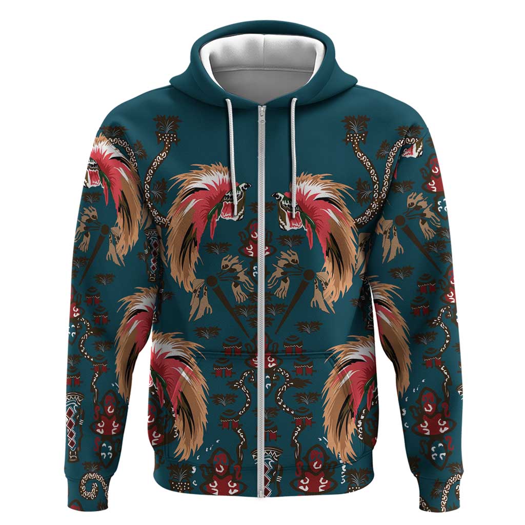 Dark Cyan Blue Bird of Batik Papua Hoodie Exotic Natural Wealth of Papua LT9 Zip Hoodie Blue - Polynesian Pride