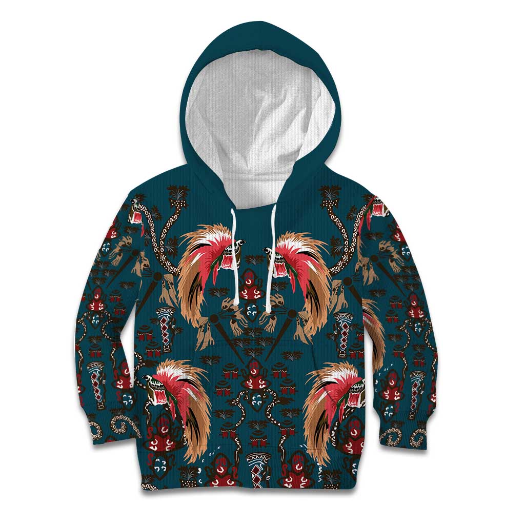 Dark Cyan Blue Bird of Batik Papua Kid Hoodie Exotic Natural Wealth of Papua LT9 Hoodie Blue - Polynesian Pride