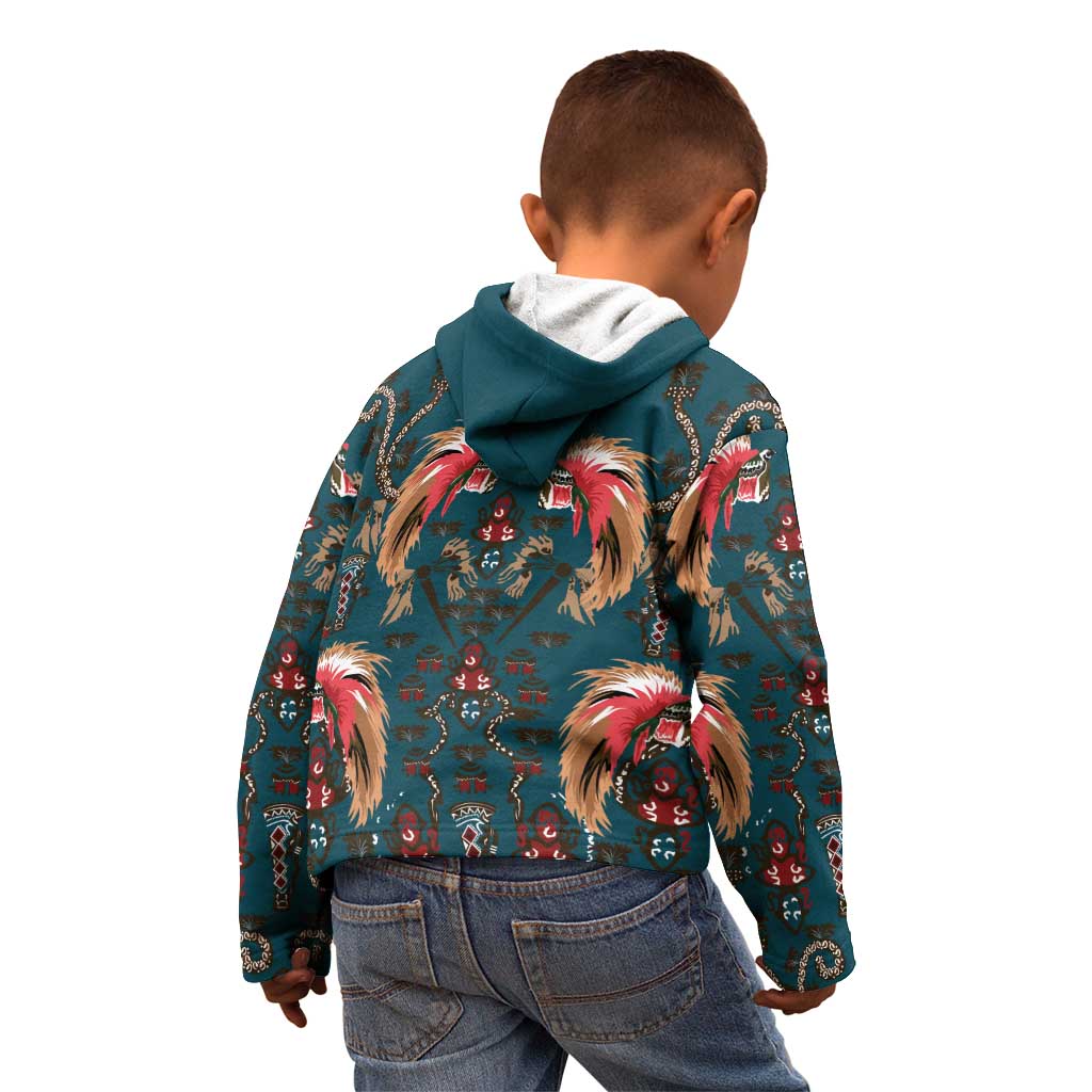 Dark Cyan Blue Bird of Batik Papua Kid Hoodie Exotic Natural Wealth of Papua LT9 - Polynesian Pride