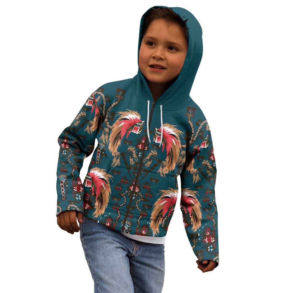 Dark Cyan Blue Bird of Batik Papua Kid Hoodie Exotic Natural Wealth of Papua LT9 - Polynesian Pride