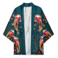 Dark Cyan Blue Bird of Batik Papua Kimono Exotic Natural Wealth of Papua LT9 Unisex Blue - Polynesian Pride