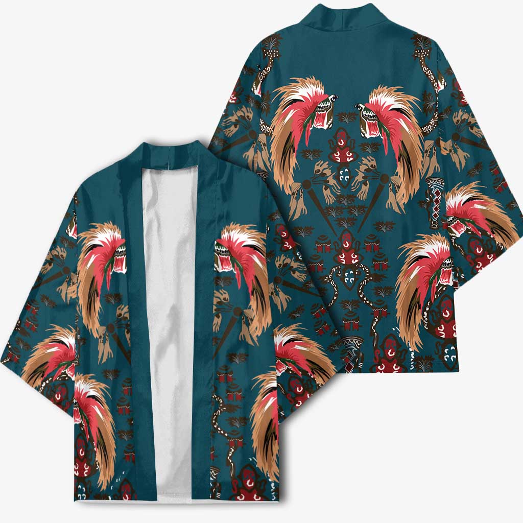 Dark Cyan Blue Bird of Batik Papua Kimono Exotic Natural Wealth of Papua LT9 - Polynesian Pride