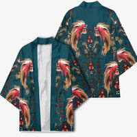 Dark Cyan Blue Bird of Batik Papua Kimono Exotic Natural Wealth of Papua LT9 - Polynesian Pride