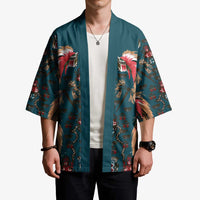 Dark Cyan Blue Bird of Batik Papua Kimono Exotic Natural Wealth of Papua LT9 - Polynesian Pride