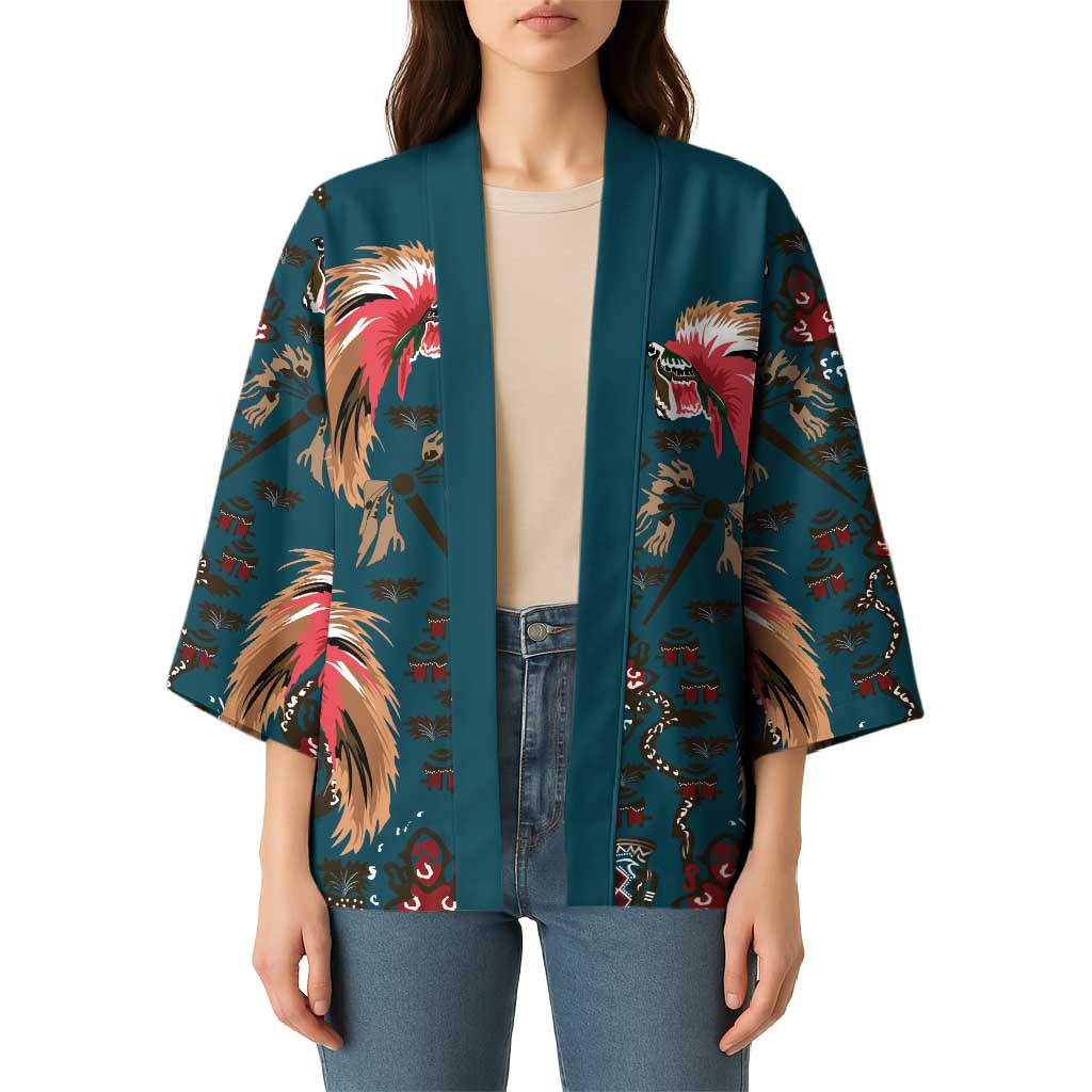 Dark Cyan Blue Bird of Batik Papua Kimono Exotic Natural Wealth of Papua LT9 - Polynesian Pride