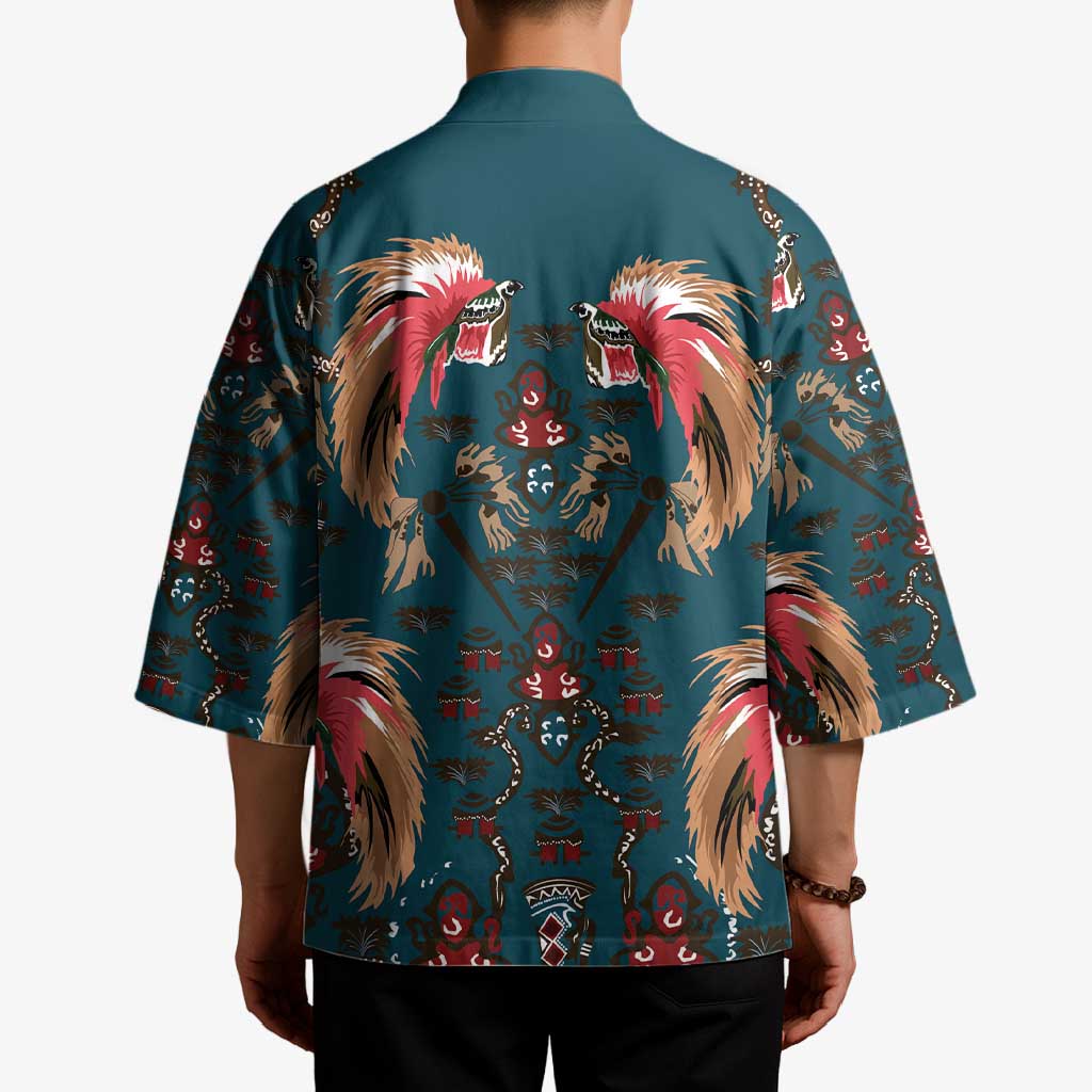 Dark Cyan Blue Bird of Batik Papua Kimono Exotic Natural Wealth of Papua LT9 - Polynesian Pride