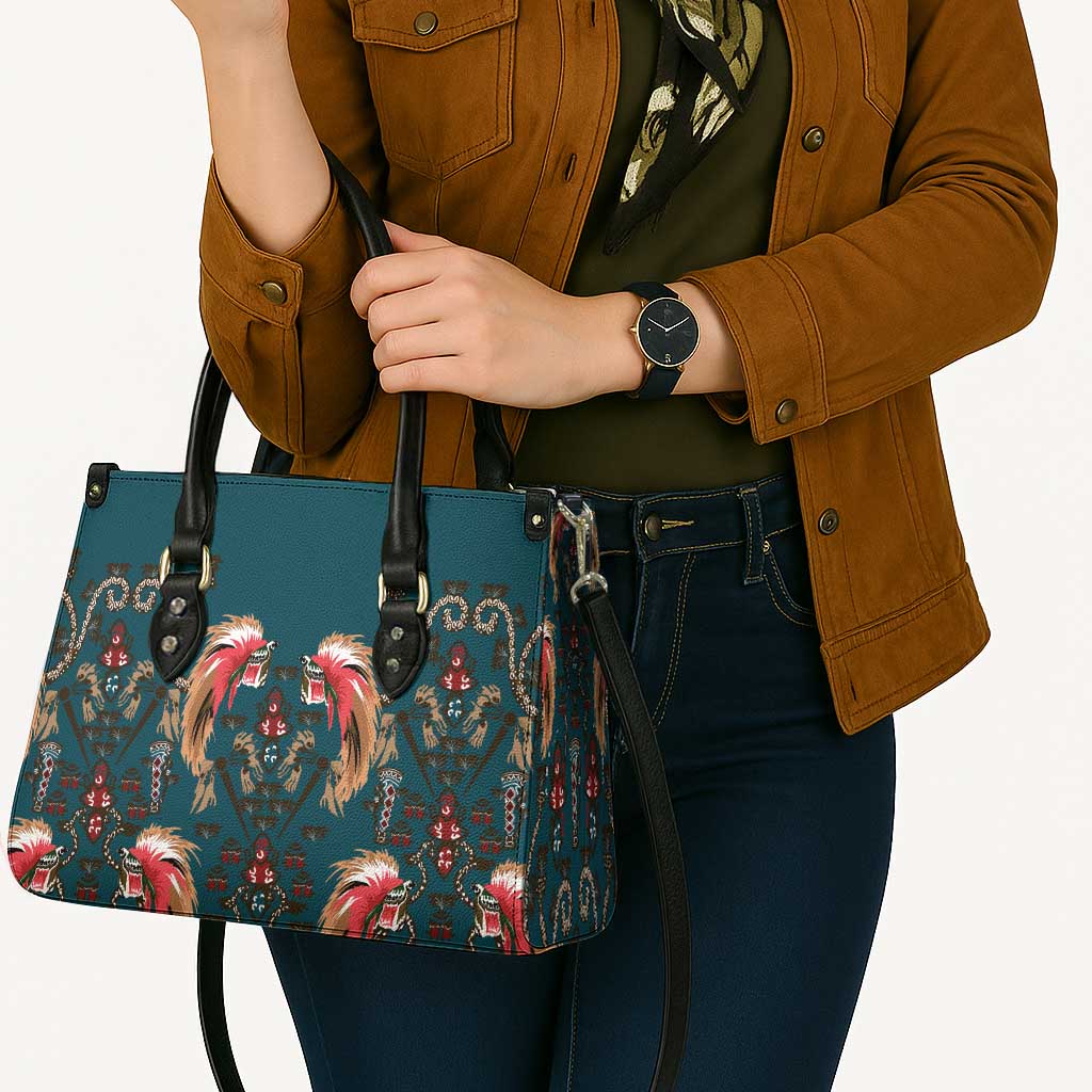 Dark Cyan Blue Bird of Batik Papua Leather Bag Exotic Natural Wealth of Papua LT9 - Polynesian Pride