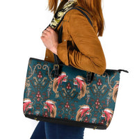 Dark Cyan Blue Bird of Batik Papua Leather Tote Bag Exotic Natural Wealth of Papua LT9 Blue - Polynesian Pride