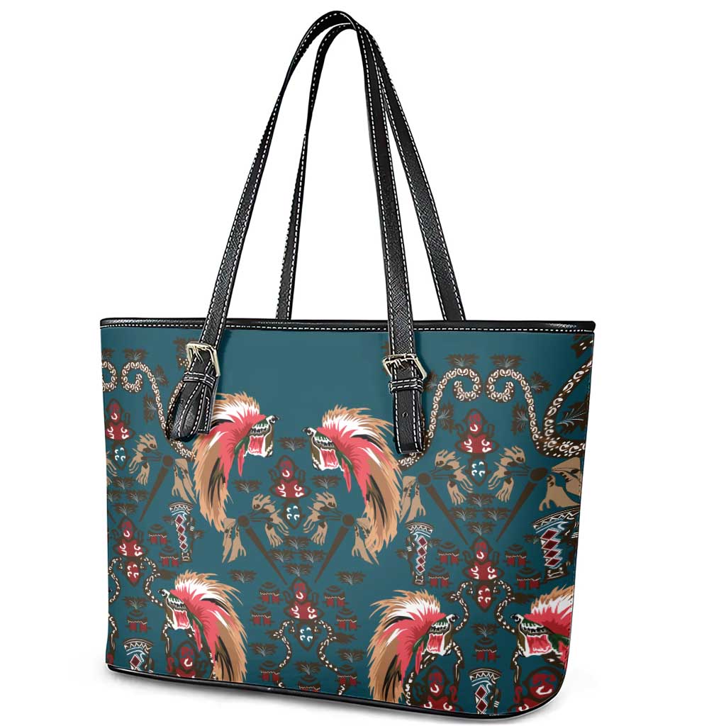 Dark Cyan Blue Bird of Batik Papua Leather Tote Bag Exotic Natural Wealth of Papua LT9 - Polynesian Pride