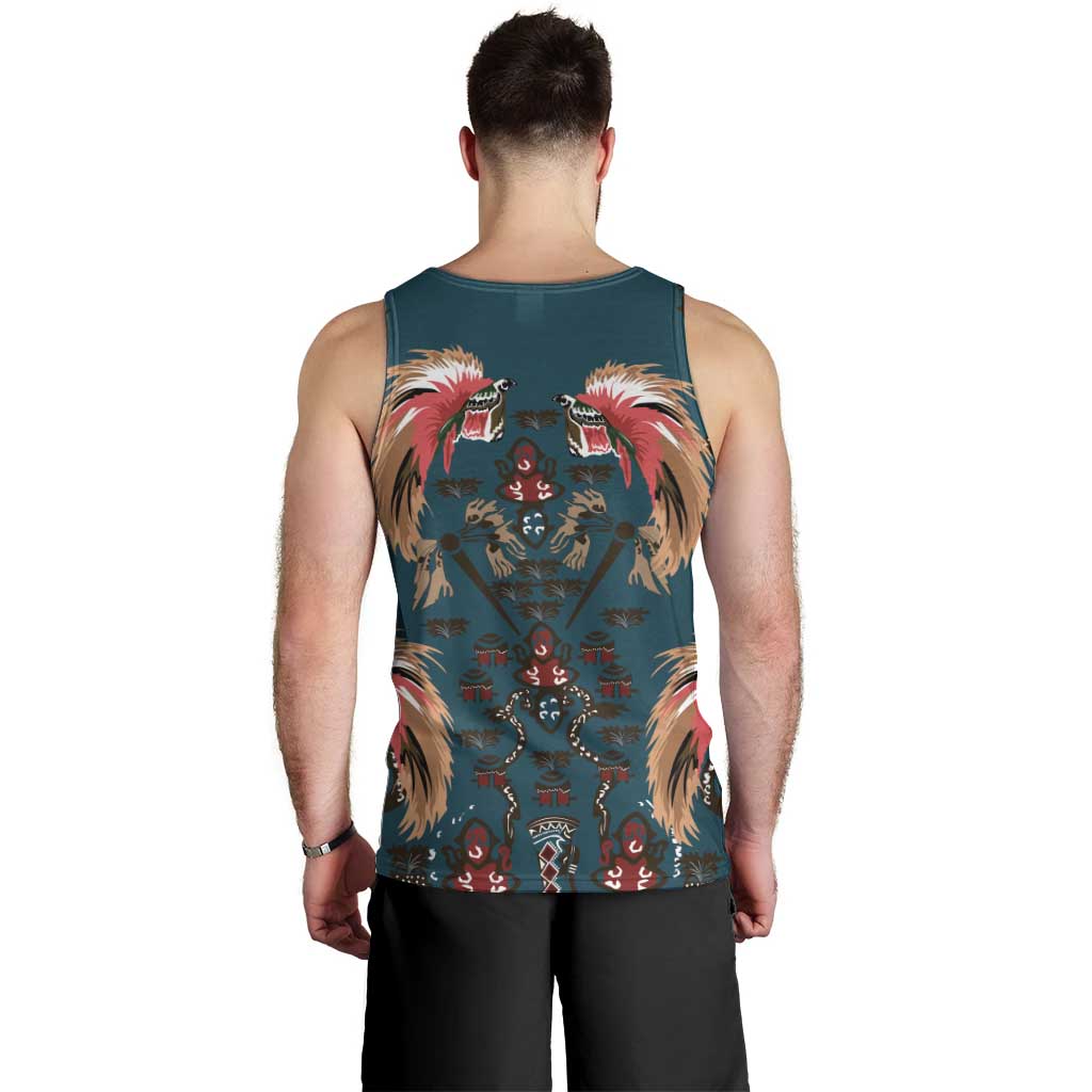 Dark Cyan Blue Bird of Batik Papua Men Tank Top Exotic Natural Wealth of Papua LT9 - Polynesian Pride