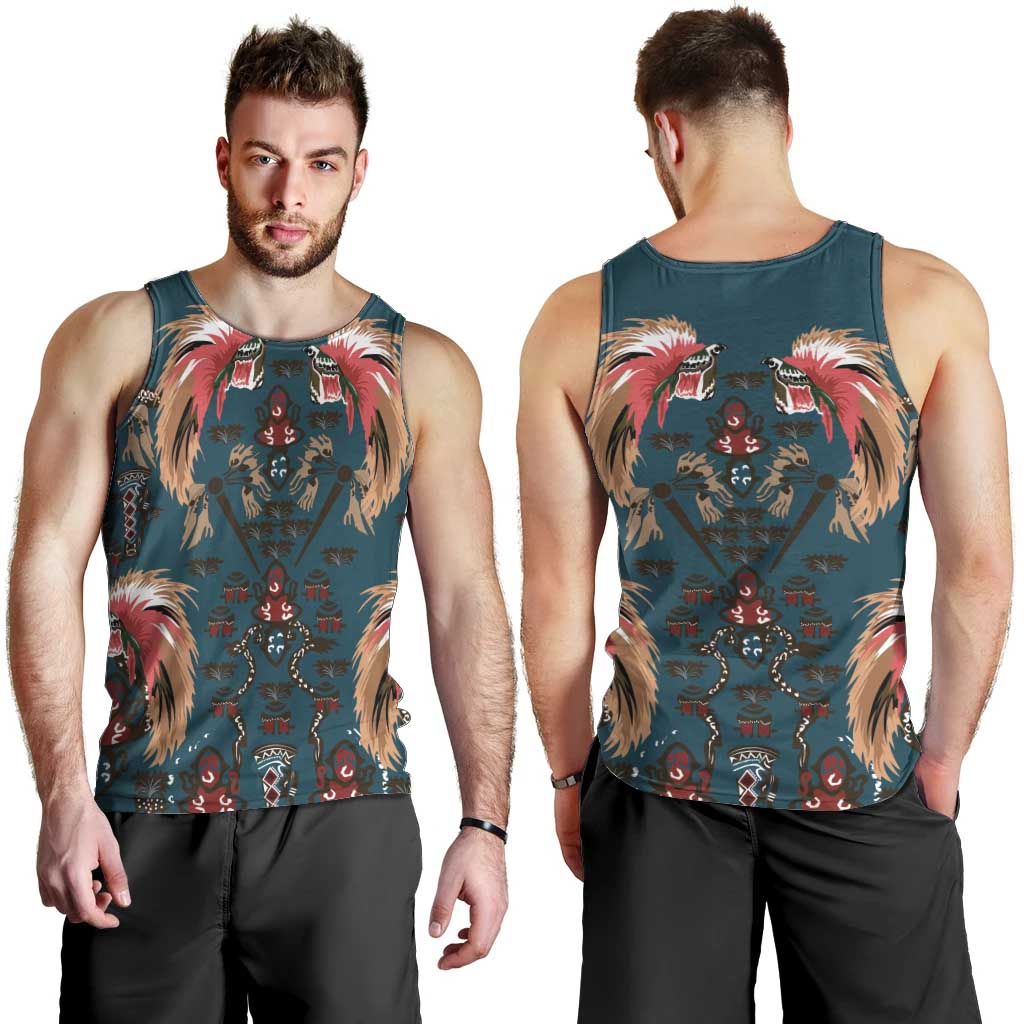 Dark Cyan Blue Bird of Batik Papua Men Tank Top Exotic Natural Wealth of Papua LT9 - Polynesian Pride