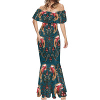 Dark Cyan Blue Bird of Batik Papua Mermaid Dress Exotic Natural Wealth of Papua LT9 - Polynesian Pride