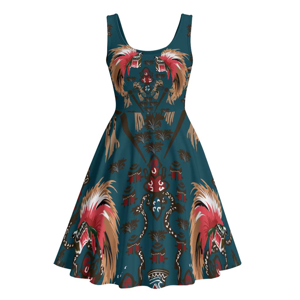 Dark Cyan Blue Bird of Batik Papua Midi Dress Exotic Natural Wealth of Papua LT9 - Polynesian Pride