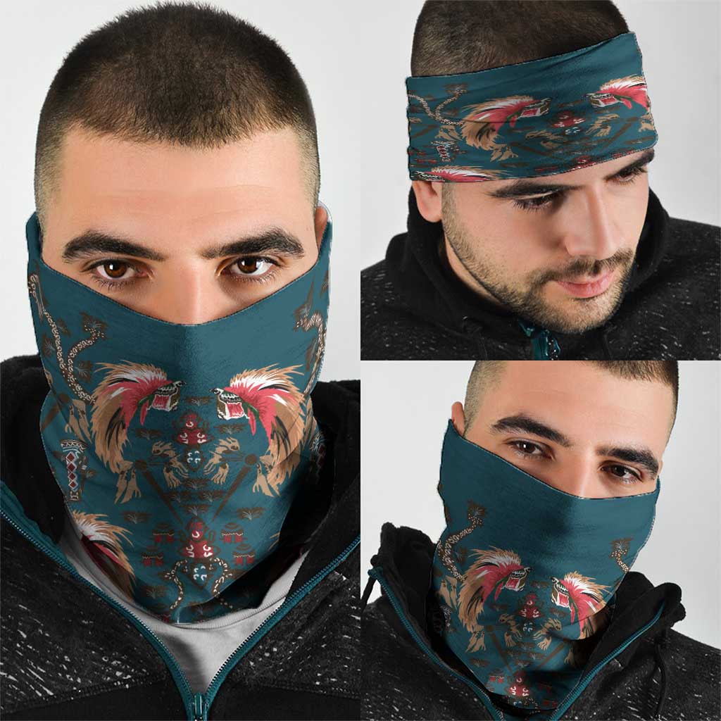 Dark Cyan Blue Bird of Batik Papua Neck Gaiter Exotic Natural Wealth of Papua LT9 - Polynesian Pride