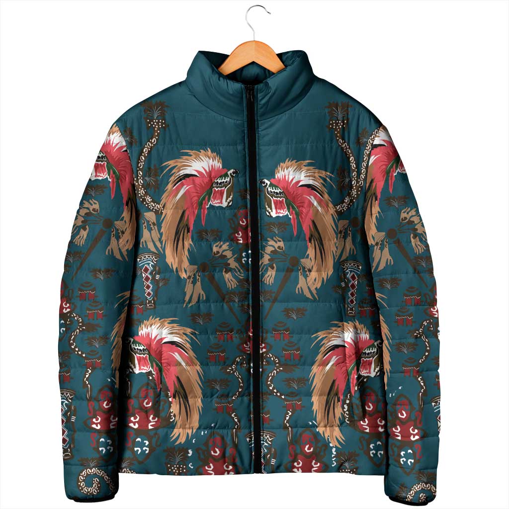Dark Cyan Blue Bird of Batik Papua Padded Jacket Exotic Natural Wealth of Papua LT9 - Polynesian Pride