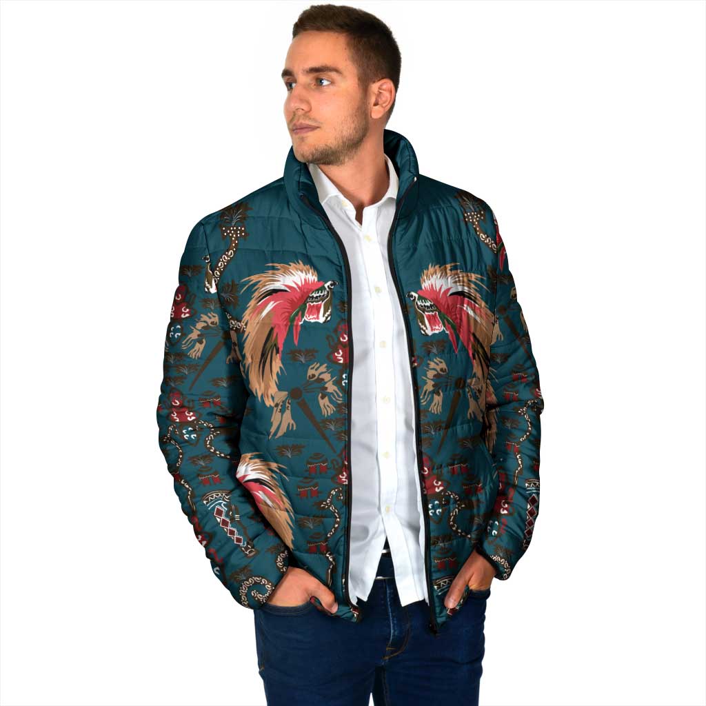 Dark Cyan Blue Bird of Batik Papua Padded Jacket Exotic Natural Wealth of Papua LT9 - Polynesian Pride