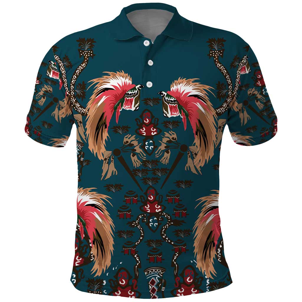 Dark Cyan Blue Bird of Batik Papua Polo Shirt Exotic Natural Wealth of Papua LT9 Blue - Polynesian Pride